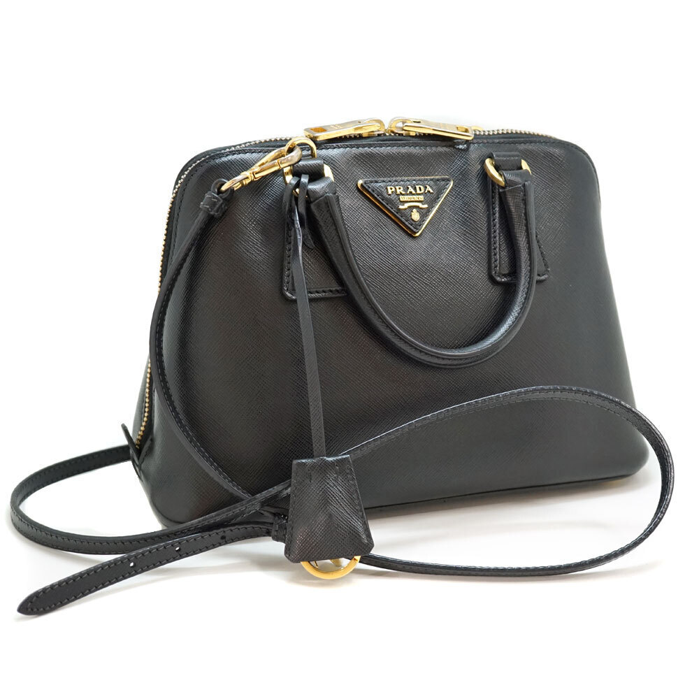 PRADA Bag Crossbody Handbag Shoulder Black Saffiano Leather Logo Plate